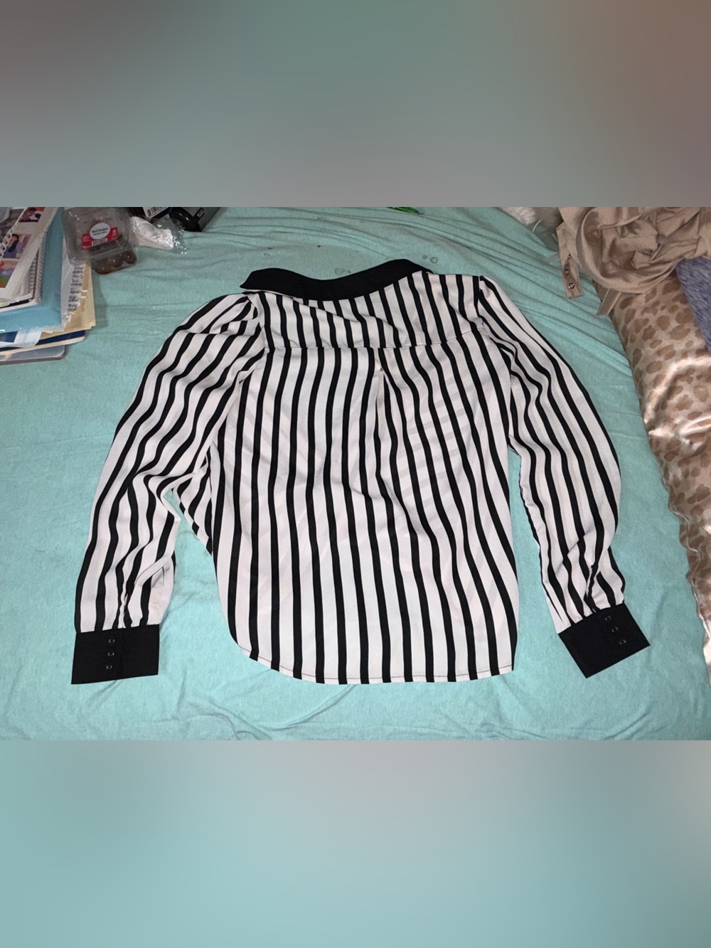 Women’s Medium UK2LA Black & White Striped Open- Front Long Sleeve Top - Picture 7 of 8